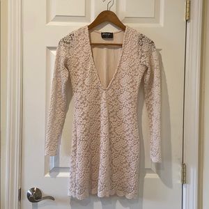 Light Pink Ling Sleeve Plunging Dress